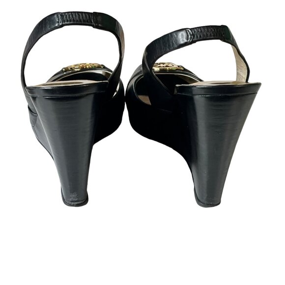Michael Kors Women's Black Leather Wedge Slingback Heels Size 9.5M - Picture 7 of 10